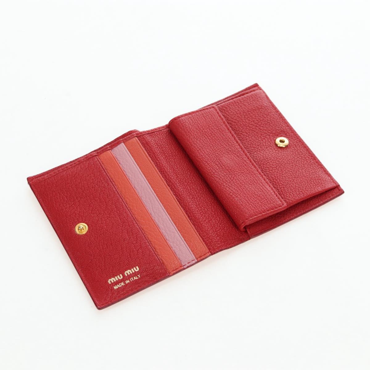 Miu Miu Wallet Leather Red Gold Auth am12122V
