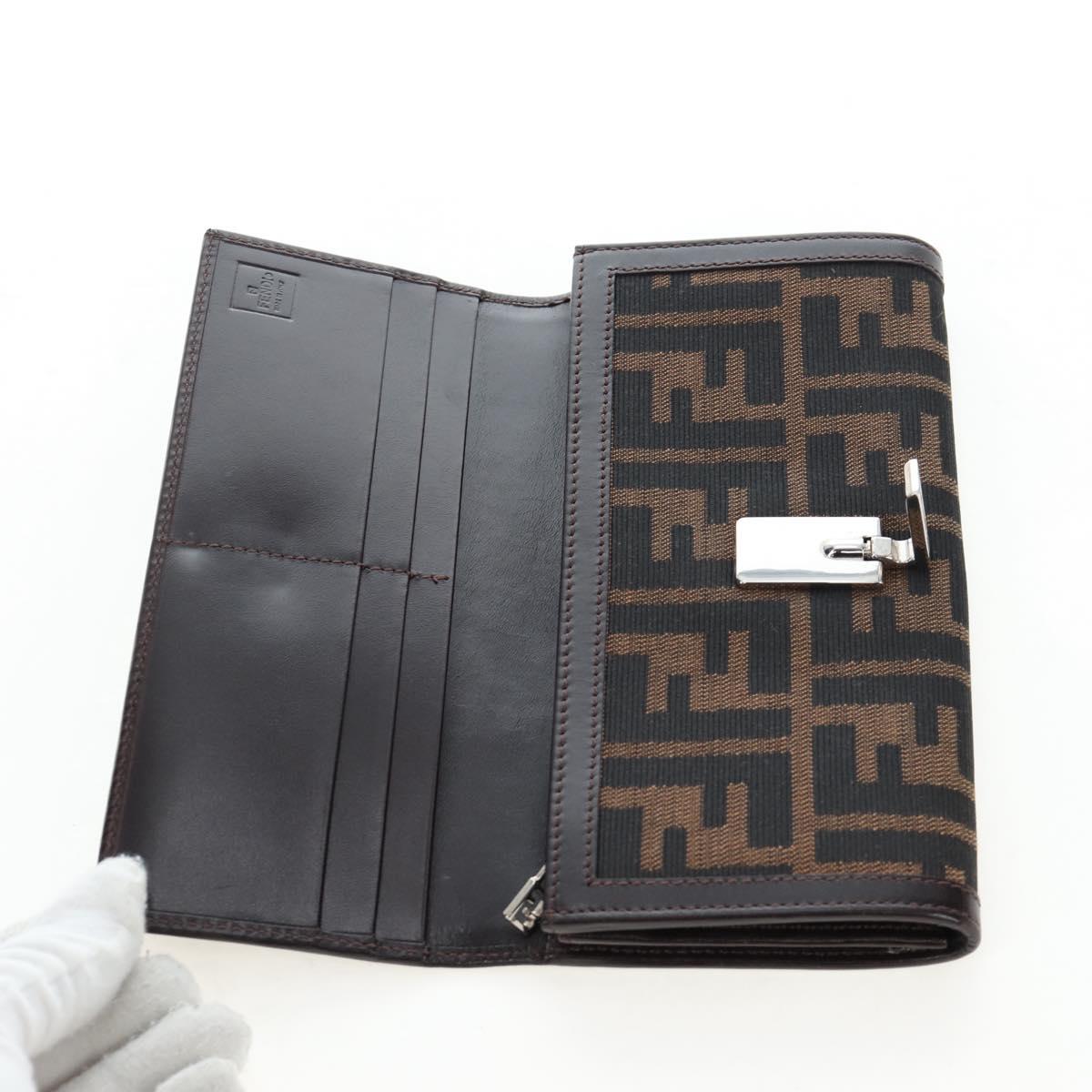 FENDI Zucca Canvas Bifold Wallet Long Wallet Black Brown Auth am12123V