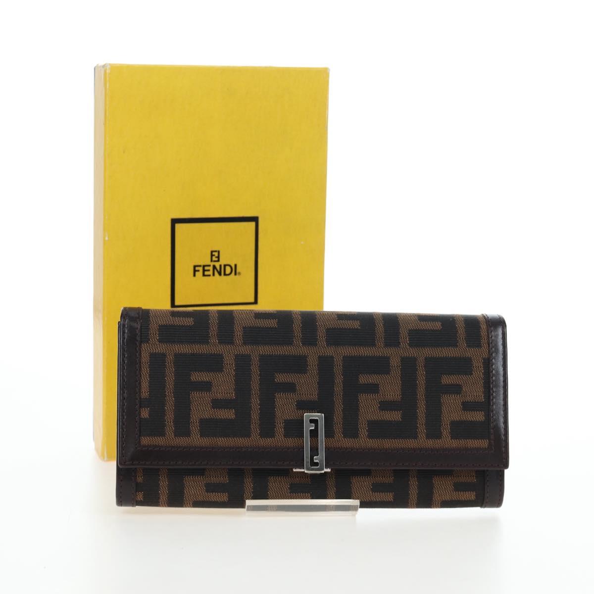 FENDI Zucca Canvas Bifold Wallet Long Wallet Black Brown Auth am12123V
