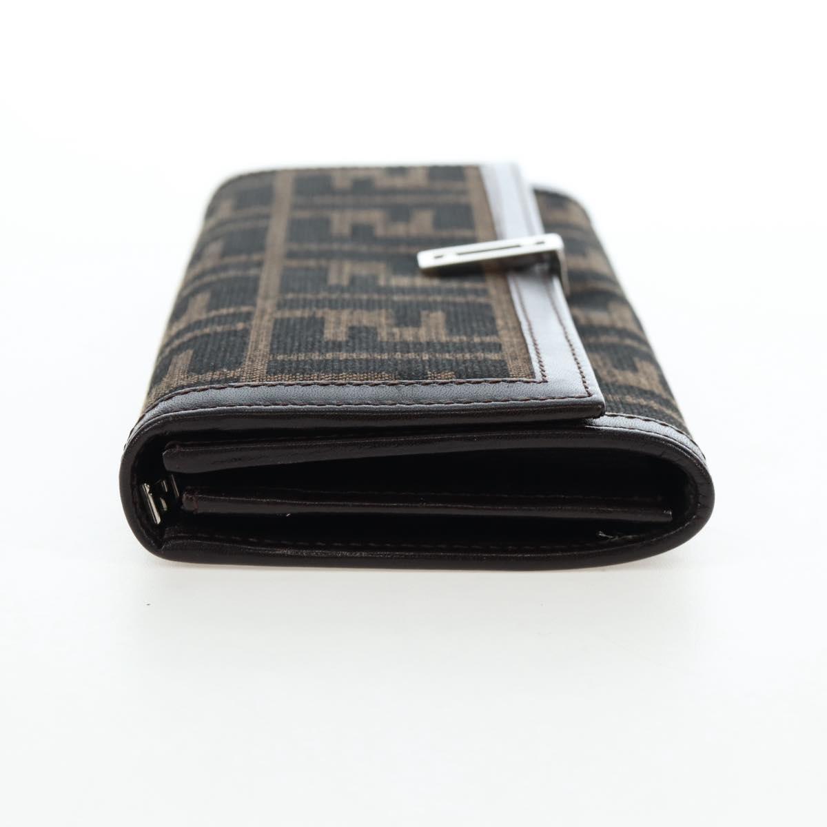 FENDI Zucca Canvas Bifold Wallet Long Wallet Black Brown Auth am12123V