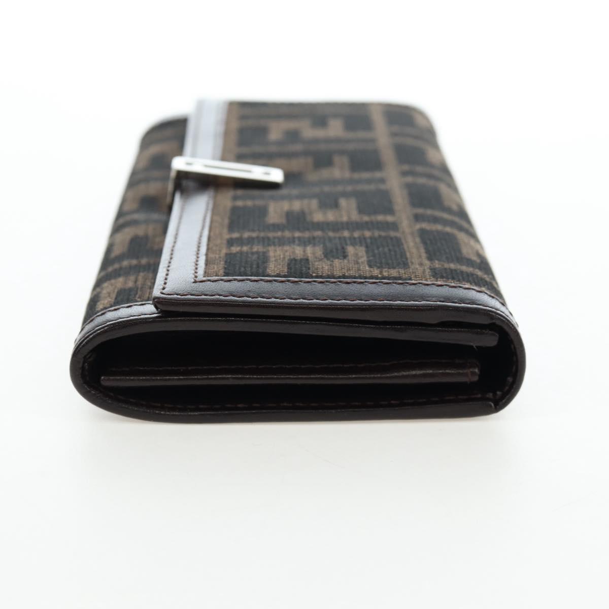 FENDI Zucca Canvas Bifold Wallet Long Wallet Black Brown Auth am12123V