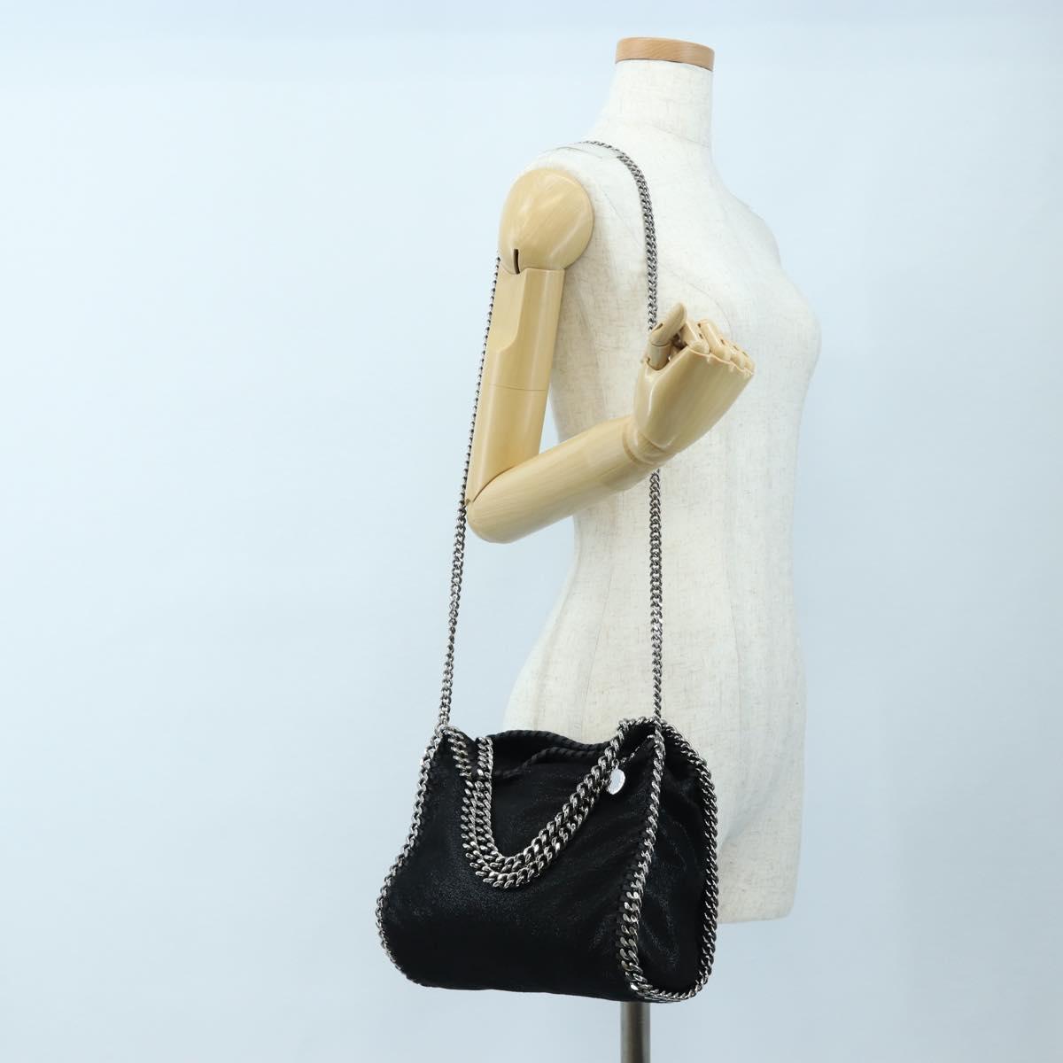 Stella MacCartney Chain Falabella Shoulder Bag Suede Black Silver Auth am12124V
