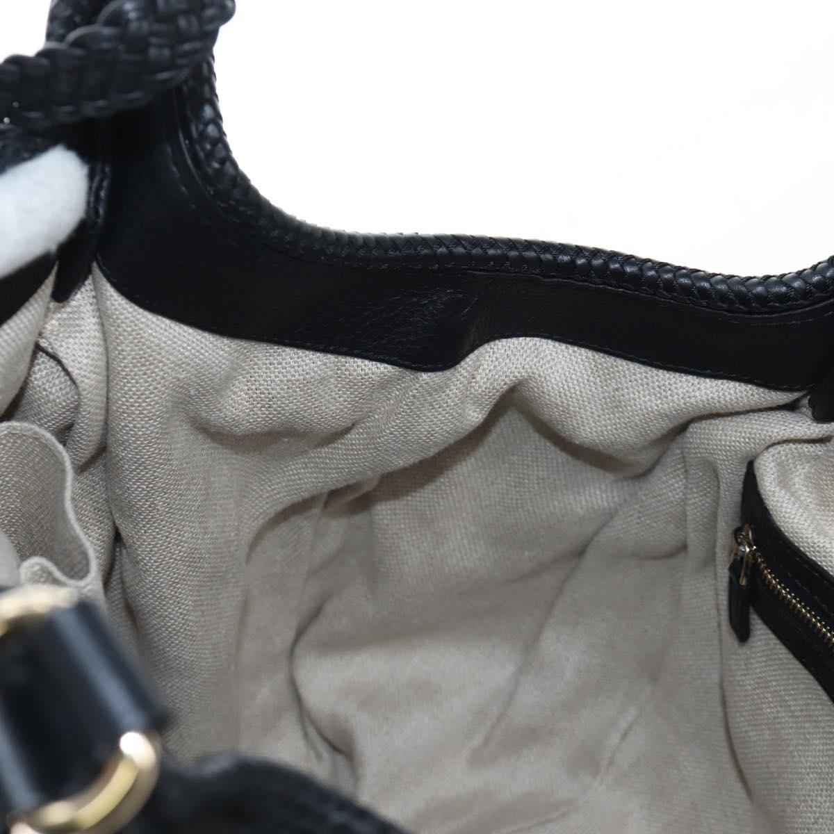 GUCCI Fringe Tote Bag Leather Black Gold 257029 Auth am12125V