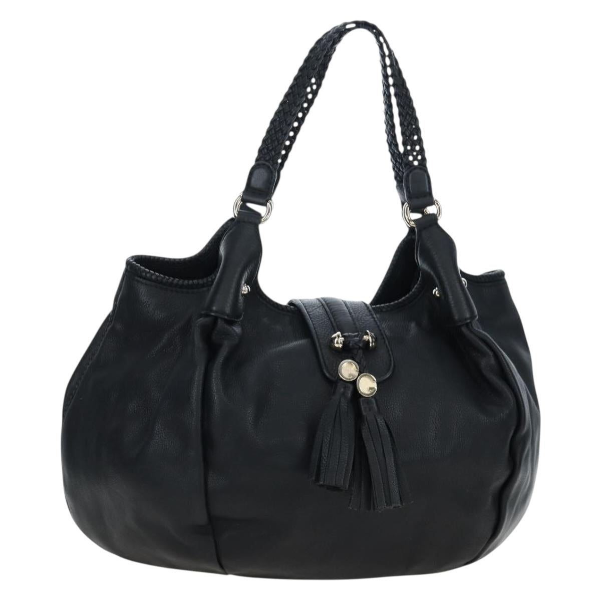 GUCCI Fringe Tote Bag Leather Black Gold 257029 Auth am12125V