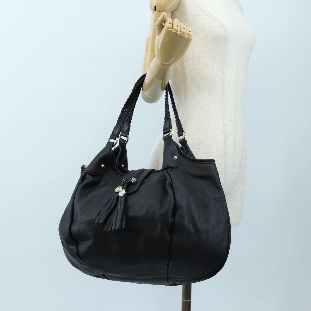 GUCCI Fringe Tote Bag Leather Black Gold 257029 Auth am12125V