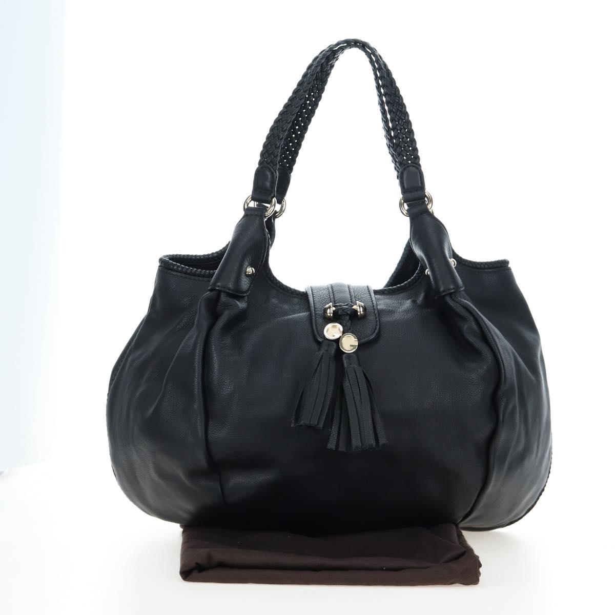 GUCCI Fringe Tote Bag Leather Black Gold 257029 Auth am12125V