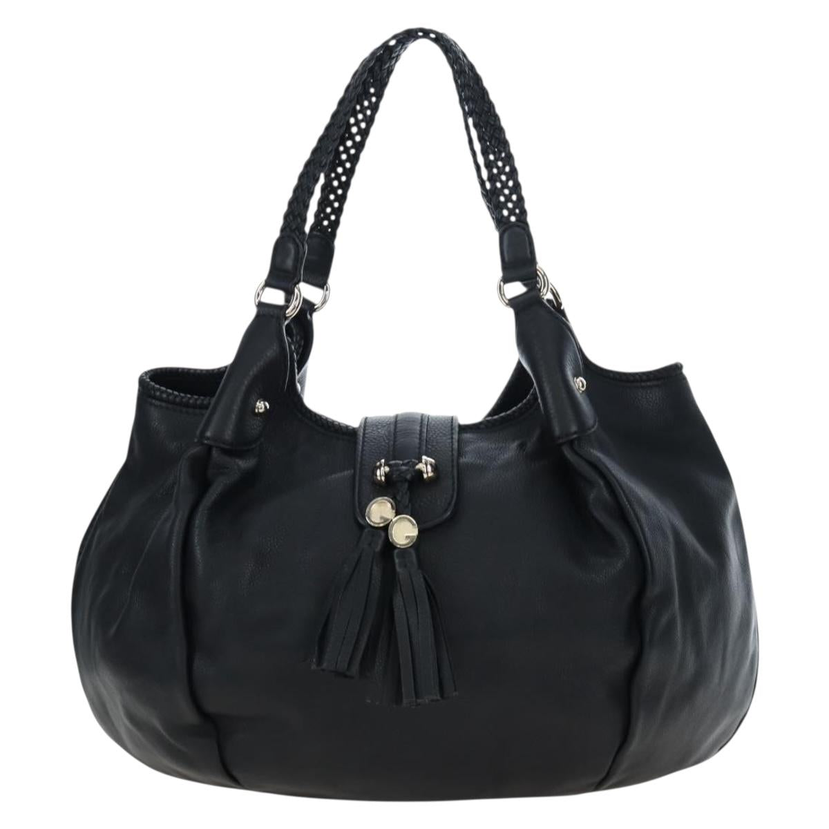GUCCI Fringe Tote Bag Leather Black Gold 257029 Auth am12125V