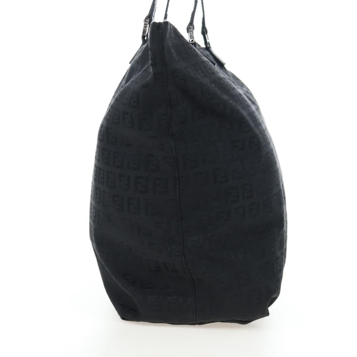 FENDI Zucchino Canvas Tote Bag Black Silver Auth am12126V