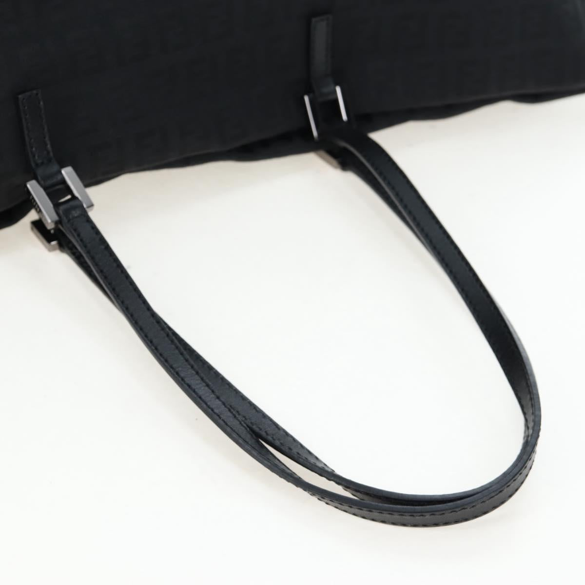 FENDI Zucchino Canvas Tote Bag Black Silver Auth am12126V