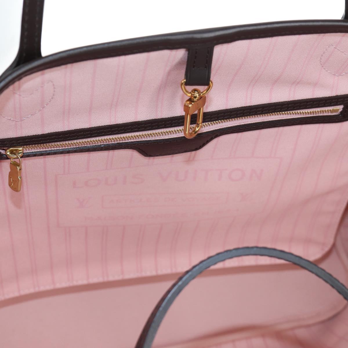 LOUIS VUITTON Damier Ebene Rose valerine Neverfull MM Bag N41603 Auth am12129M