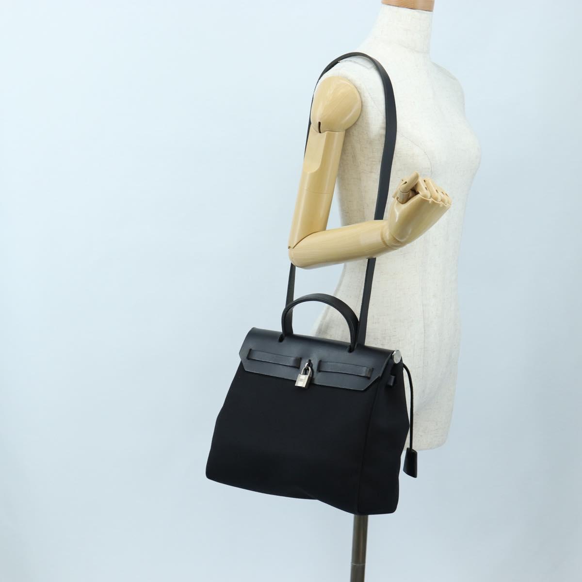 HERMES Herbag PM Hand Bag Canvas Black Silver Auth am12133V