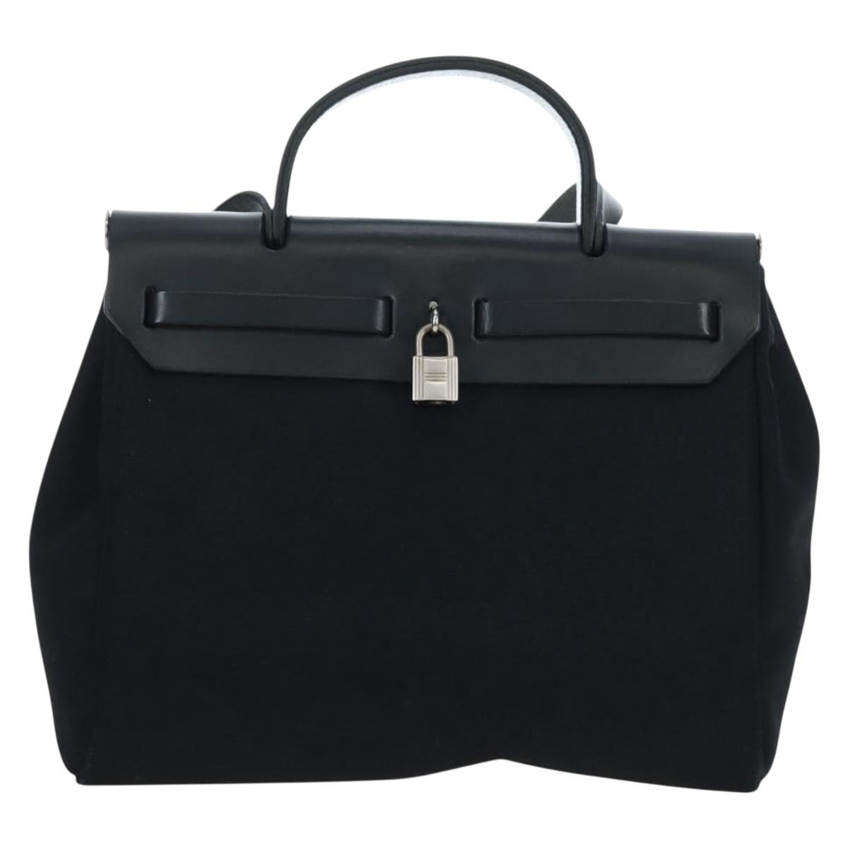HERMES Herbag PM Hand Bag Canvas Black Silver Auth am12133V