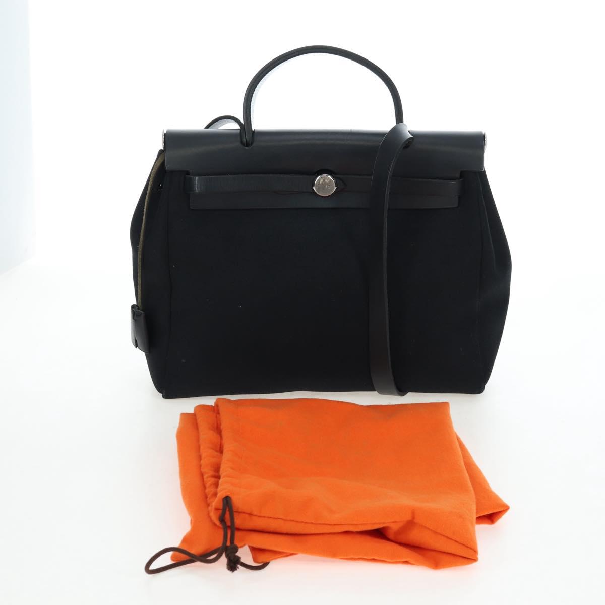 HERMES Herbag PM Hand Bag Canvas Black Silver Auth am12133V