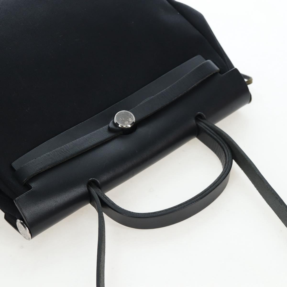 HERMES Herbag PM Hand Bag Canvas Black Silver Auth am12133V