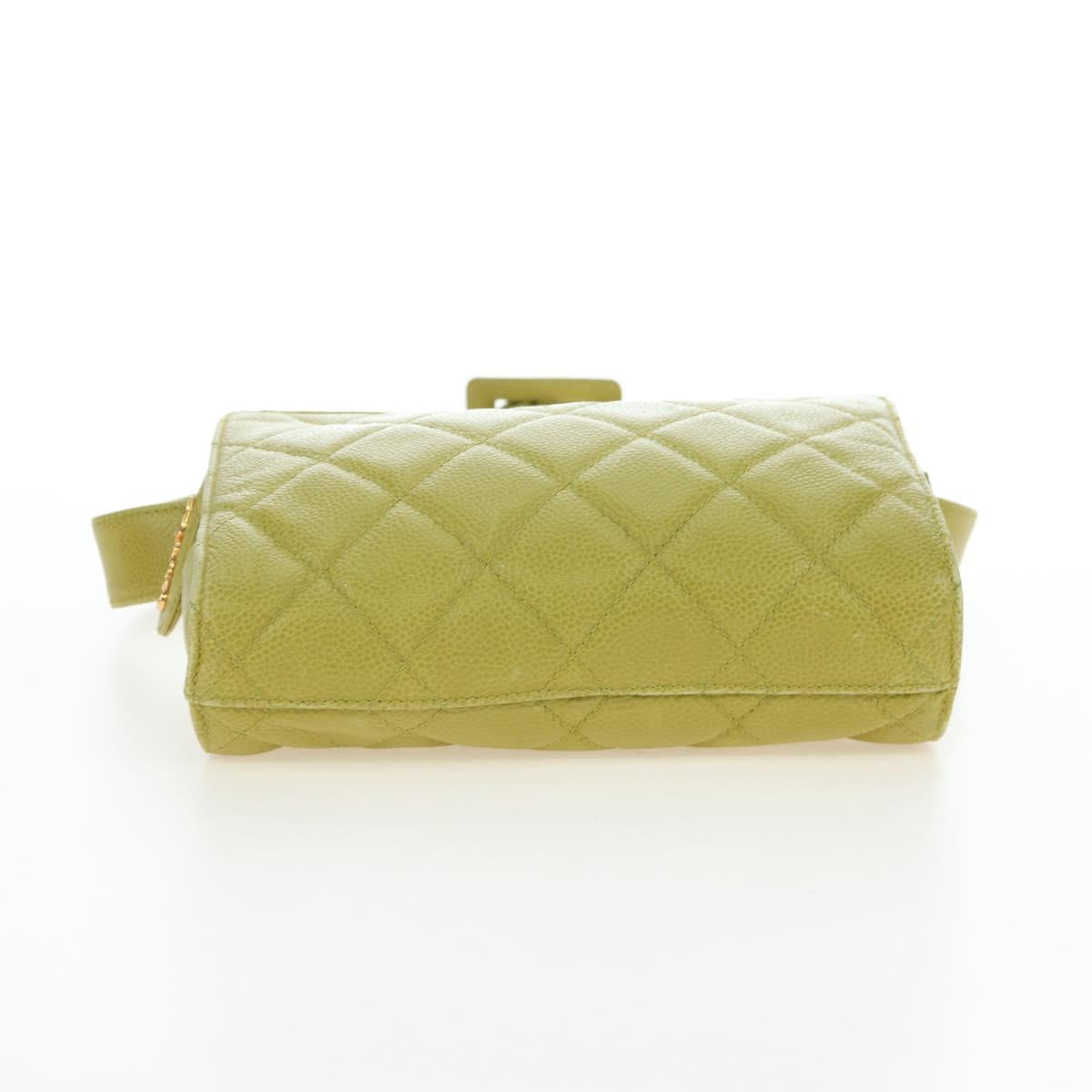 CHANEL Waist bag Caviar Skin Lime Yellow Gold CC Auth am12134V