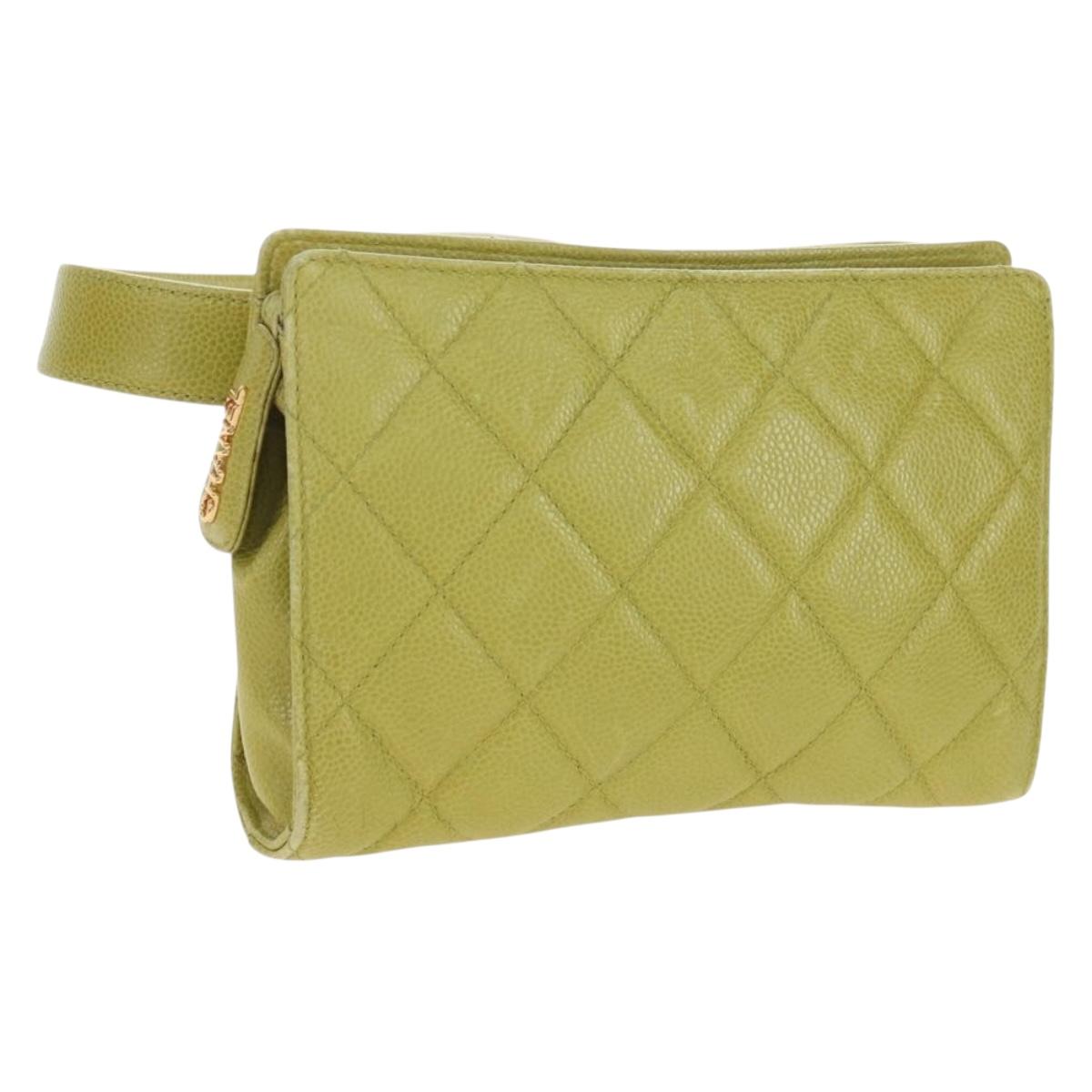 CHANEL Waist bag Caviar Skin Lime Yellow Gold CC Auth am12134V