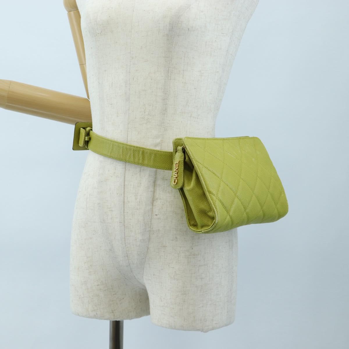 CHANEL Waist bag Caviar Skin Lime Yellow Gold CC Auth am12134V