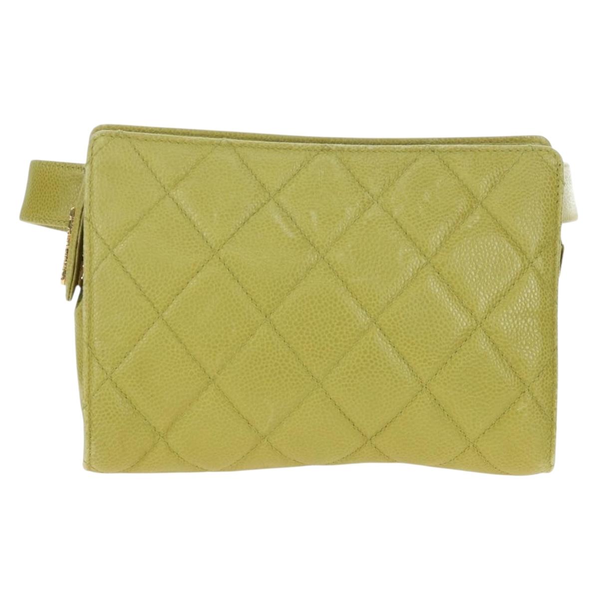 CHANEL Waist bag Caviar Skin Lime Yellow Gold CC Auth am12134V
