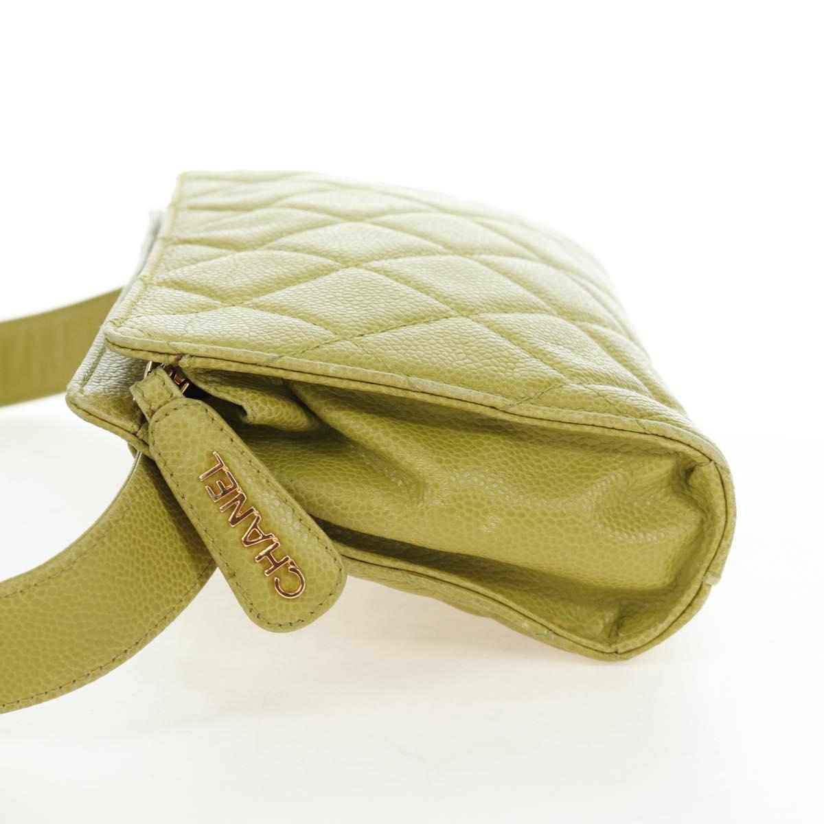 CHANEL Waist bag Caviar Skin Lime Yellow Gold CC Auth am12134V