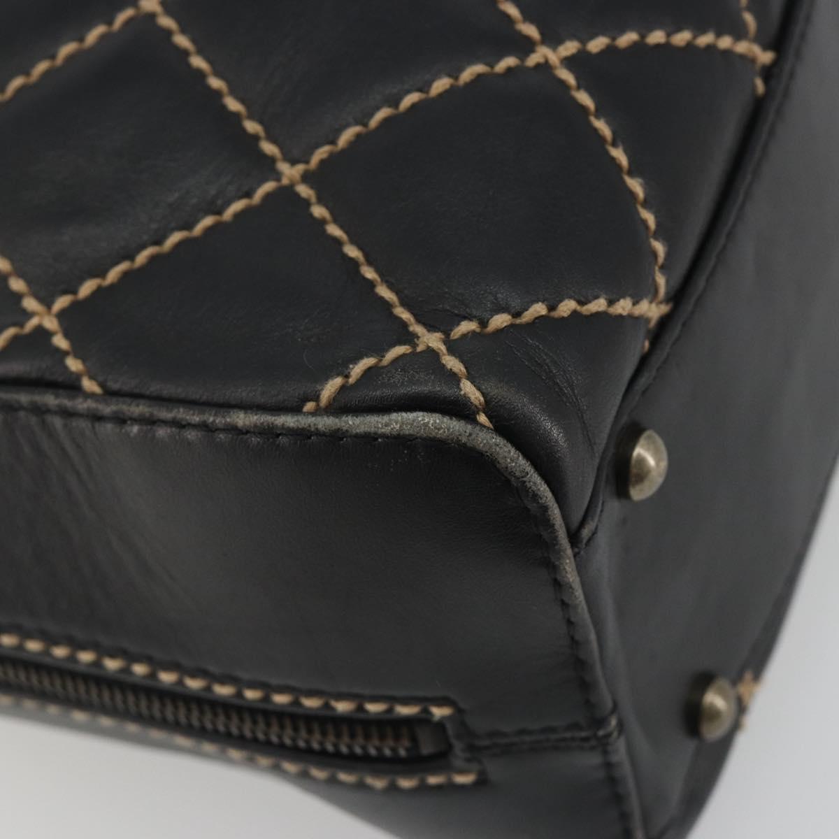 CHANEL Wild Stitch Hand Bag Leather Black CC Auth am12135