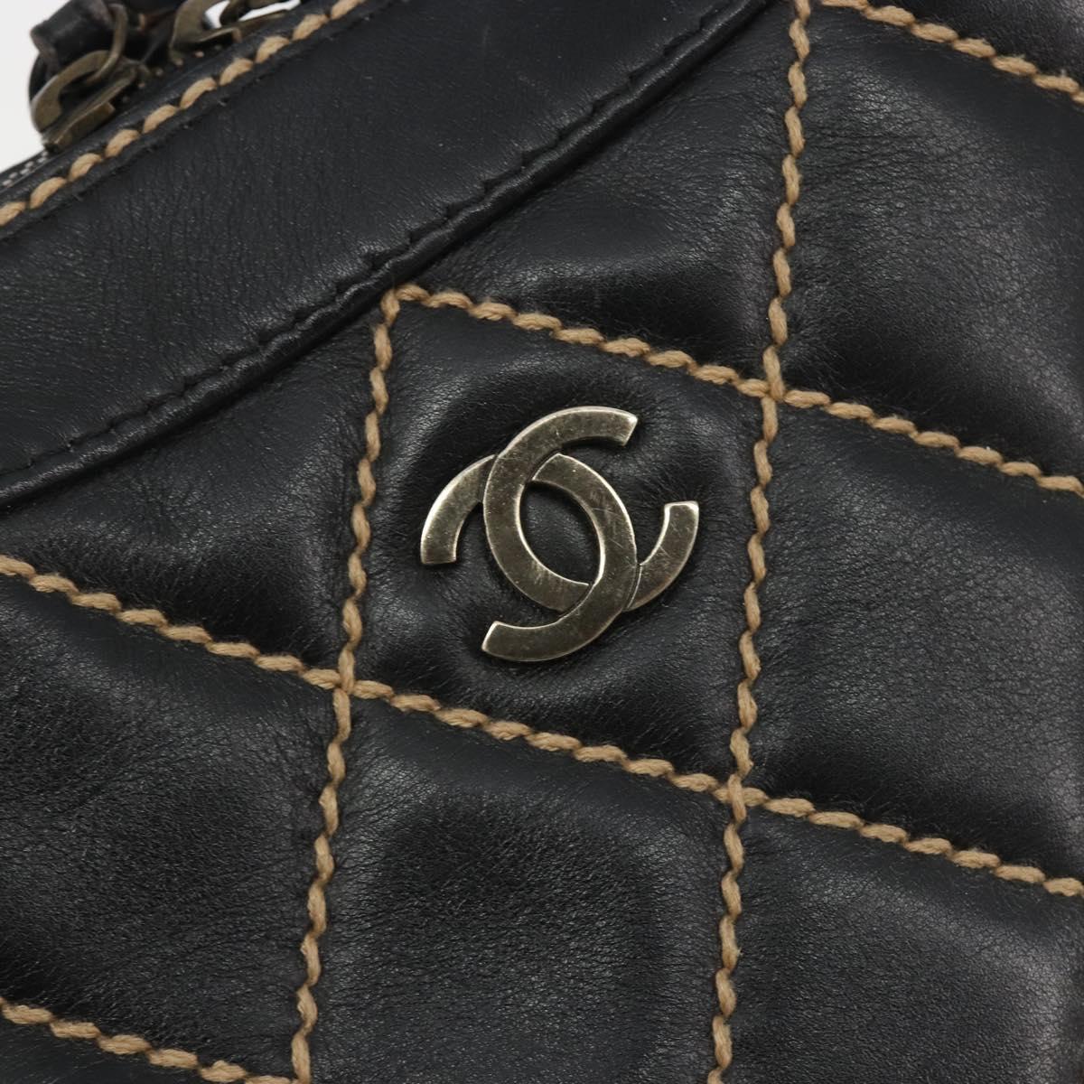 CHANEL Wild Stitch Hand Bag Leather Black CC Auth am12135