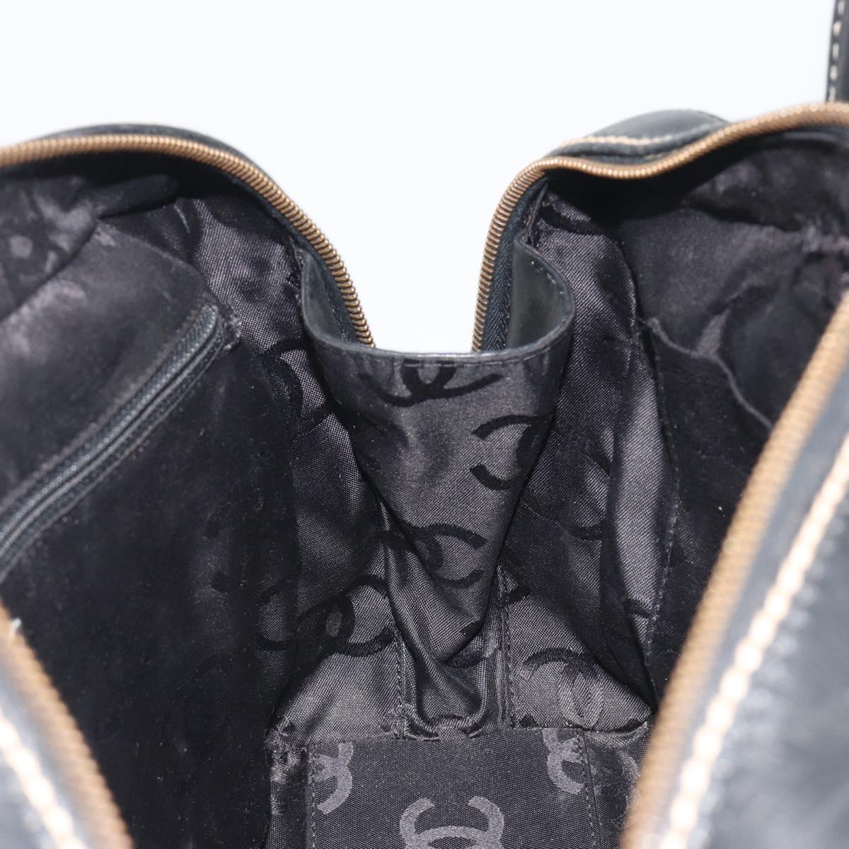 CHANEL Wild Stitch Hand Bag Leather Black CC Auth am12135