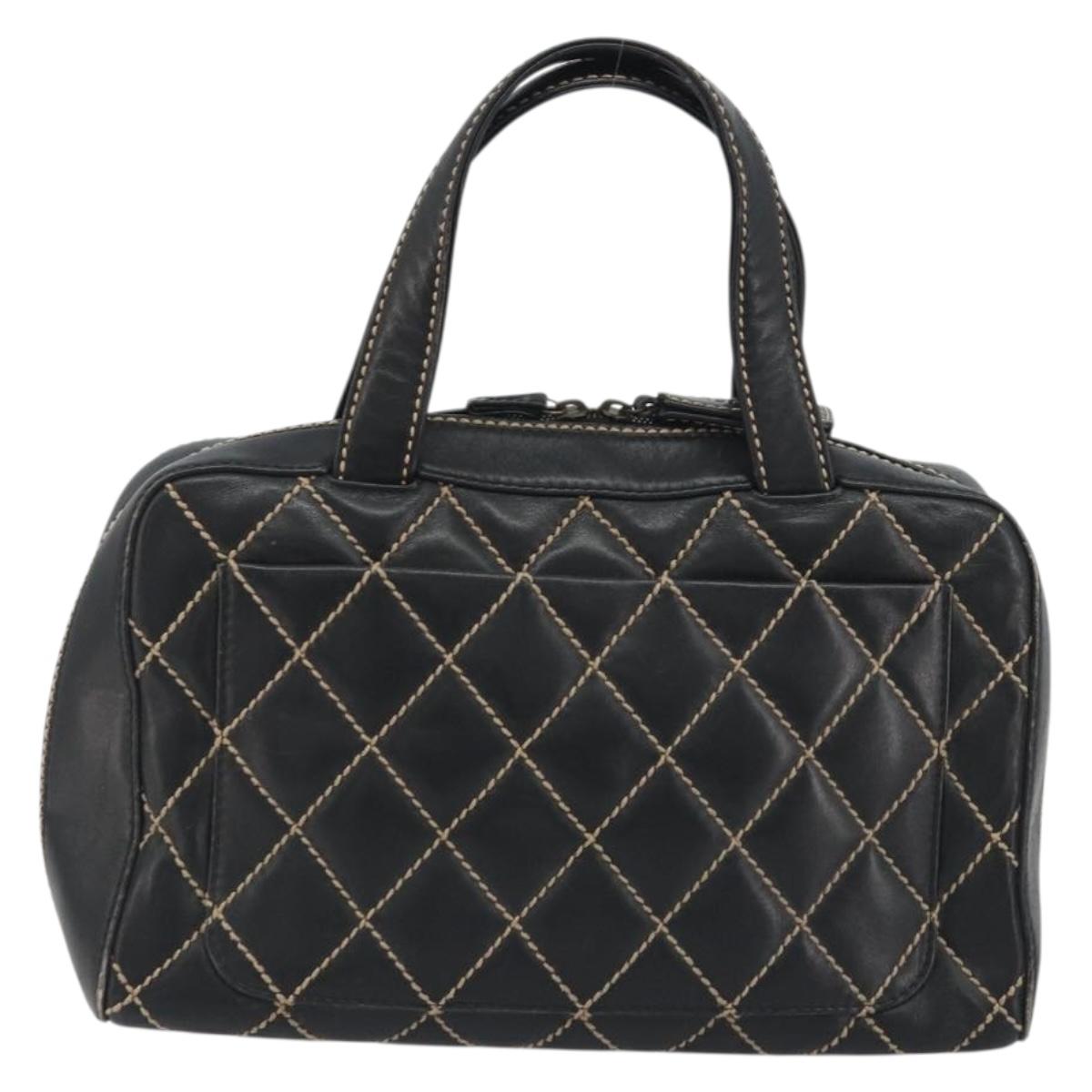CHANEL Wild Stitch Hand Bag Leather Black CC Auth am12135