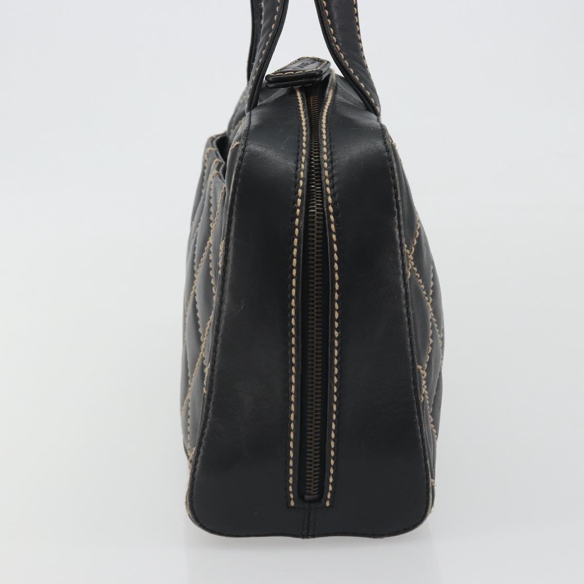 CHANEL Wild Stitch Hand Bag Leather Black CC Auth am12135