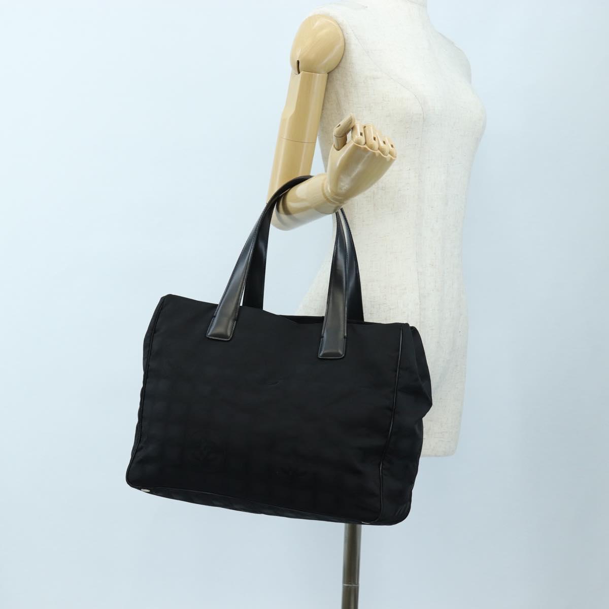 CHANEL New Travel Line Tote Bag Nylon Black Gold CC Auth am12136V