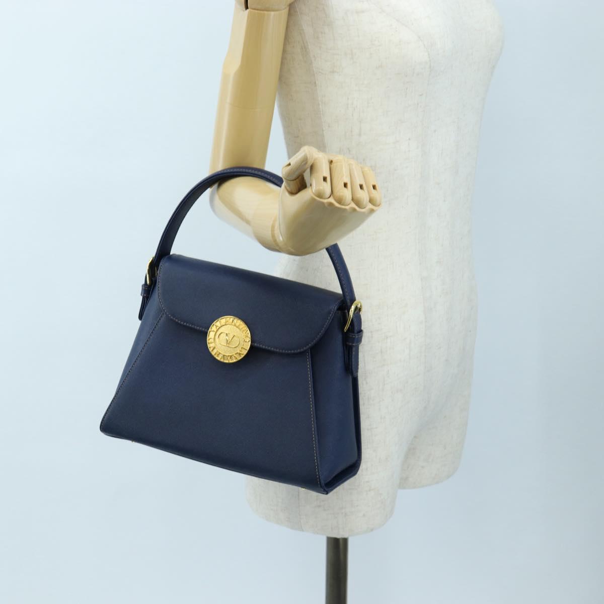 VALENTINO Hand Bag Leather 2way Blue Gold Auth am12139V
