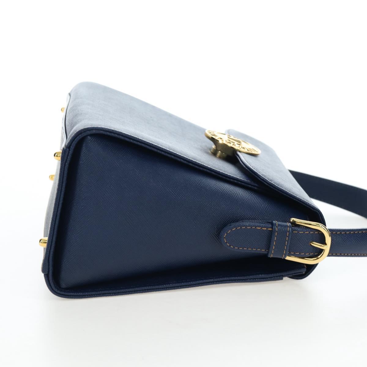 VALENTINO Hand Bag Leather 2way Blue Gold Auth am12139V