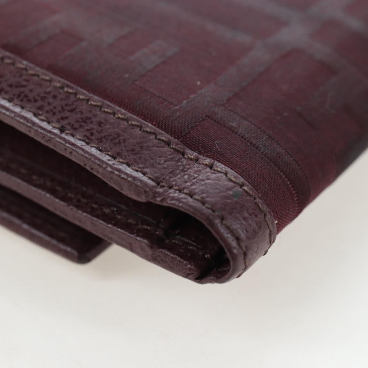 FENDI Zucca Canvas Trifold Wallet Nylon Leather Bordeaux Silver Auth am12141V