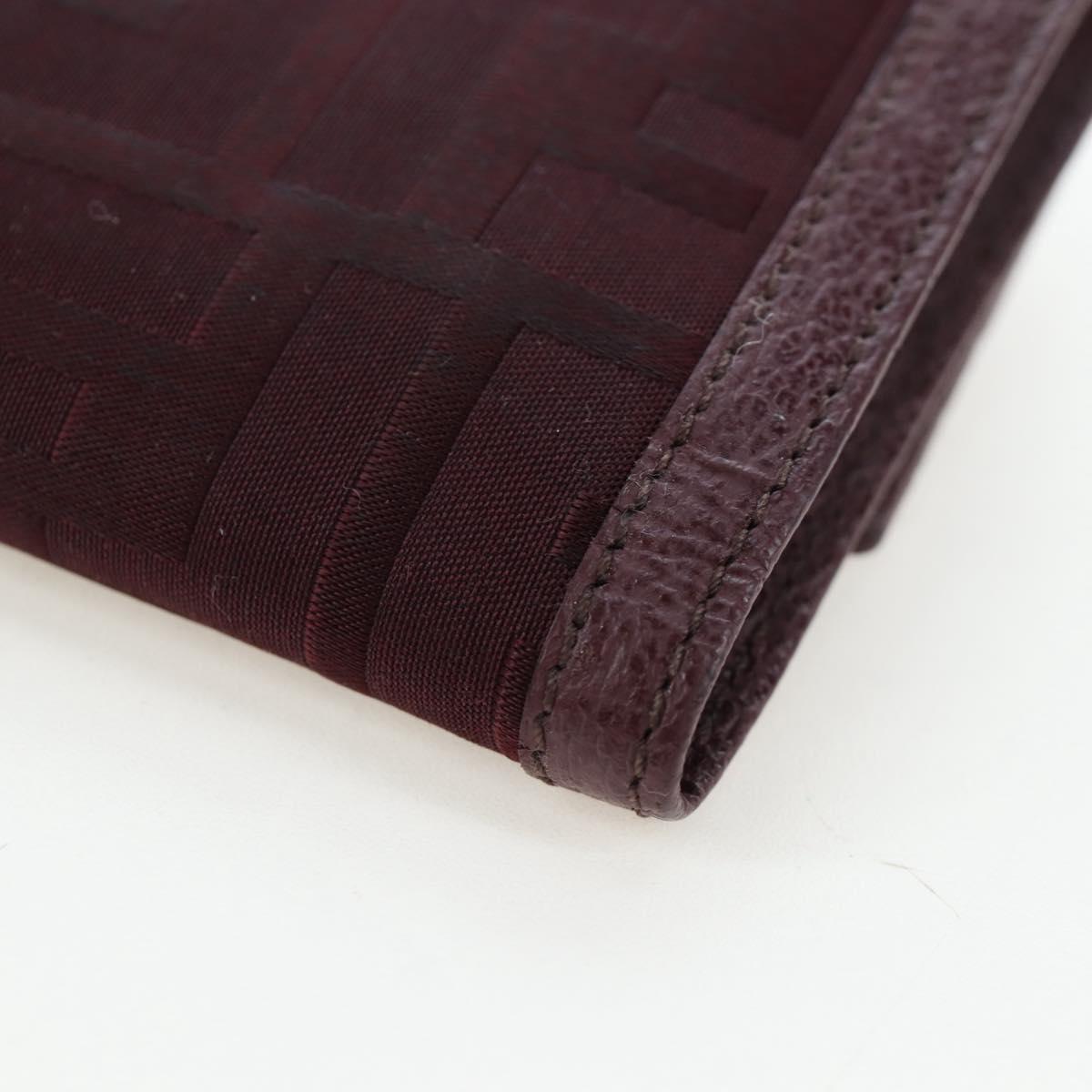 FENDI Zucca Canvas Trifold Wallet Nylon Leather Bordeaux Silver Auth am12141V
