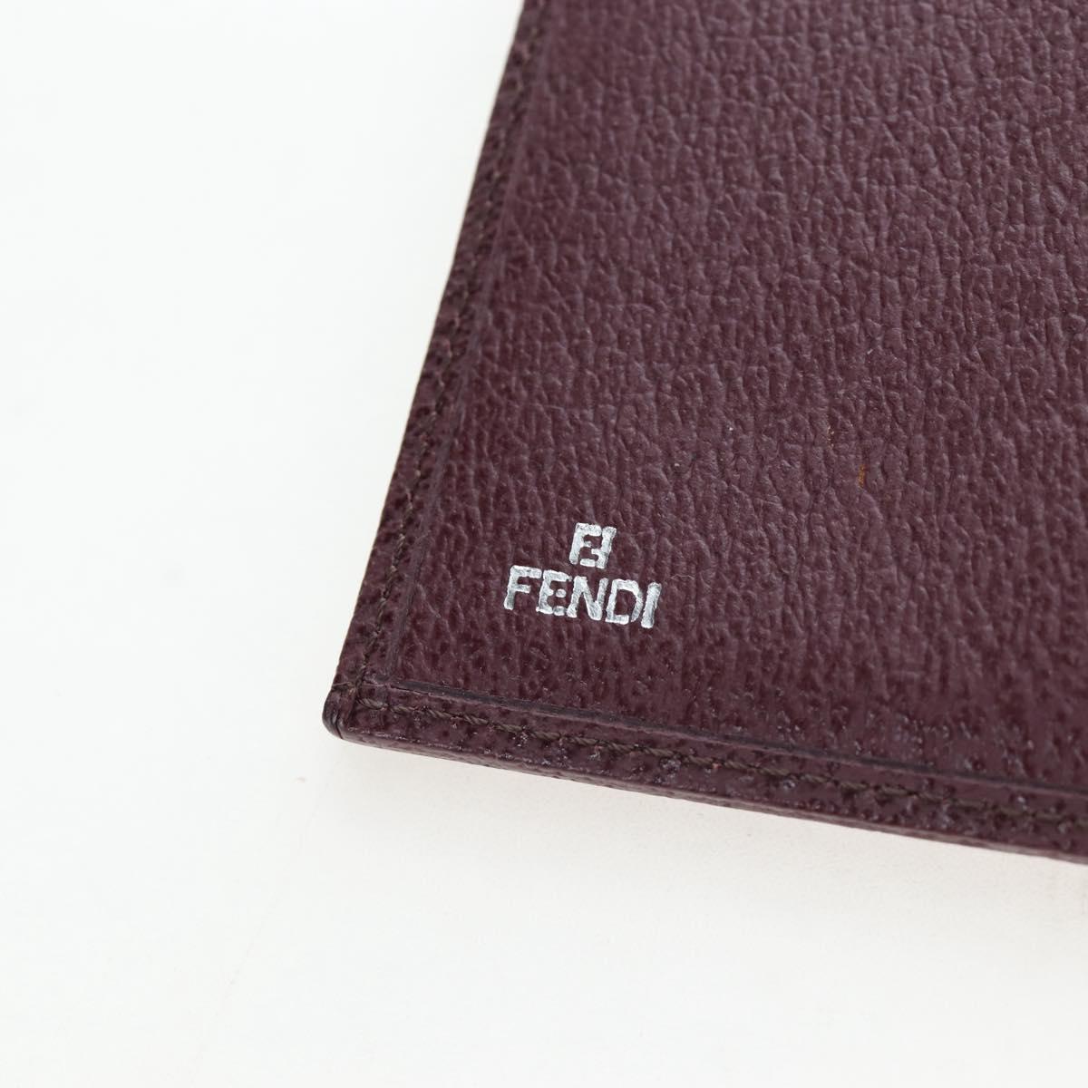 FENDI Zucca Canvas Trifold Wallet Nylon Leather Bordeaux Silver Auth am12141V