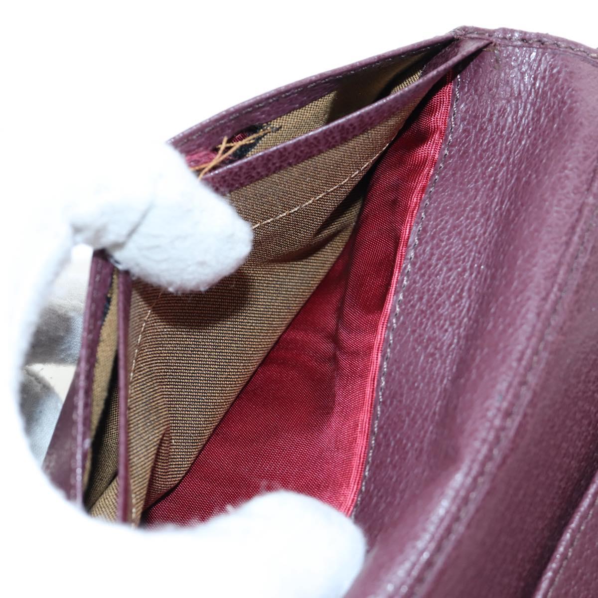 FENDI Zucca Canvas Trifold Wallet Nylon Leather Bordeaux Silver Auth am12141V