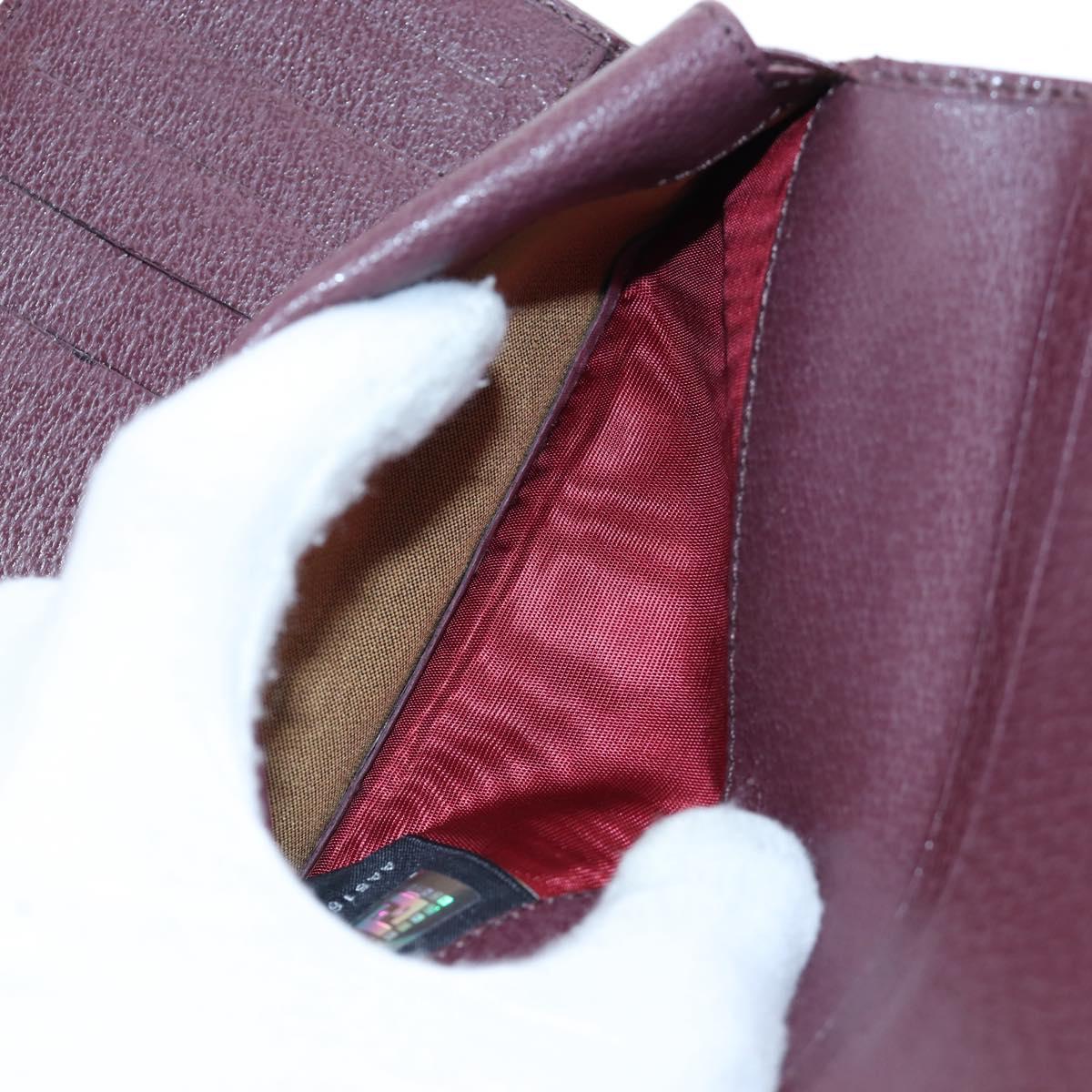 FENDI Zucca Canvas Trifold Wallet Nylon Leather Bordeaux Silver Auth am12141V