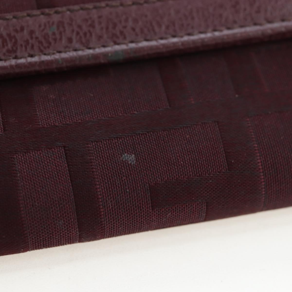 FENDI Zucca Canvas Trifold Wallet Nylon Leather Bordeaux Silver Auth am12141V