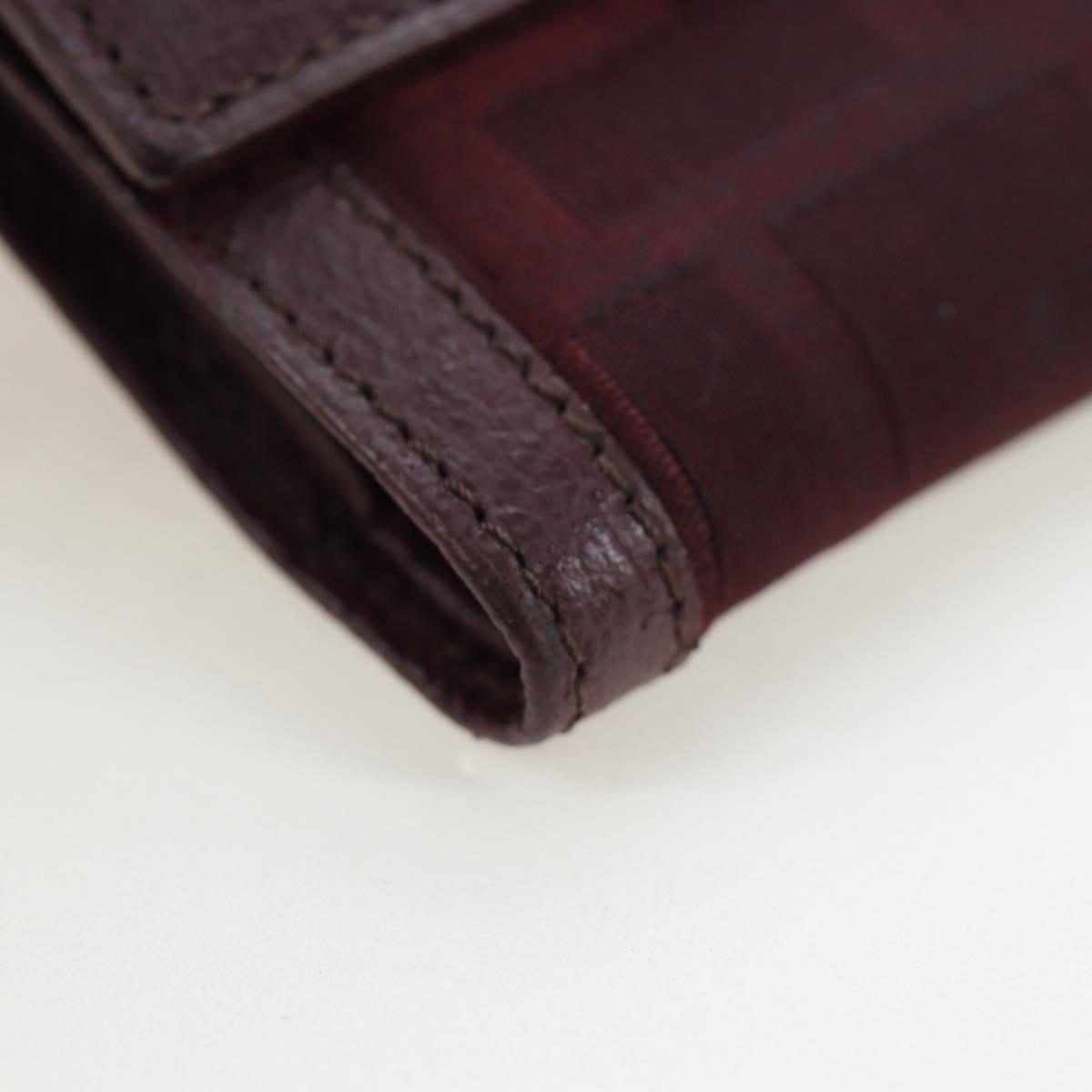 FENDI Zucca Canvas Trifold Wallet Nylon Leather Bordeaux Silver Auth am12141V