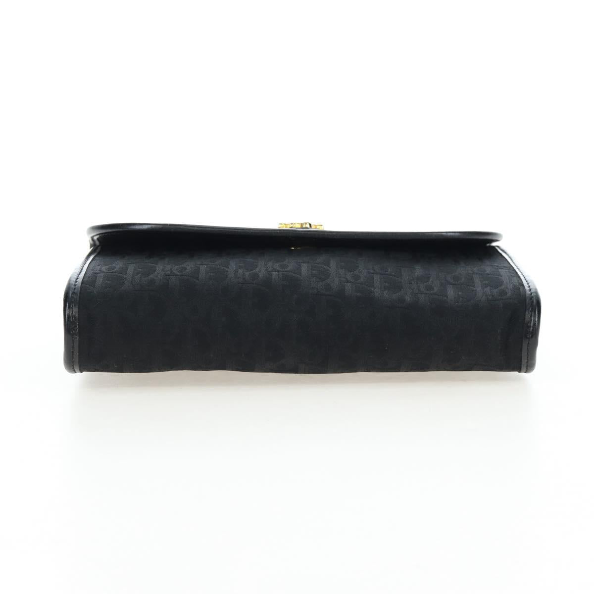 Christian Dior Trotter Canvas Chain Shoulder Bag Black Gold Auth am12151V