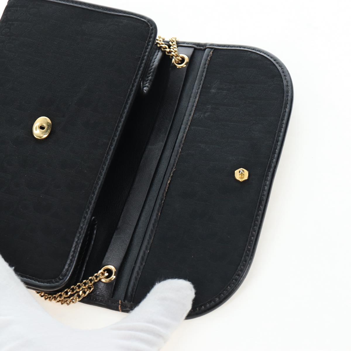 Christian Dior Trotter Canvas Chain Shoulder Bag Black Gold Auth am12151V