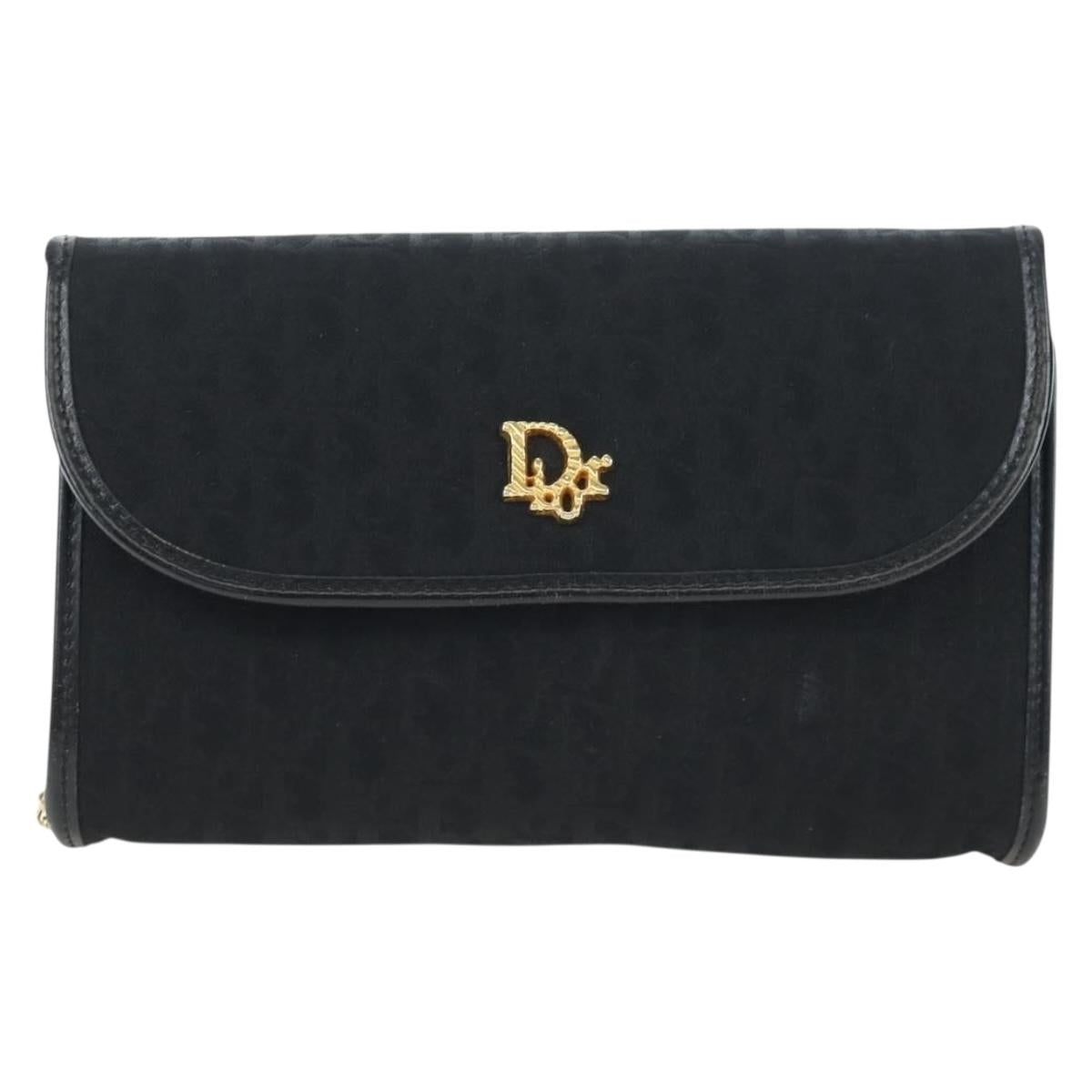 Christian Dior Trotter Canvas Chain Shoulder Bag Black Gold Auth am12151V