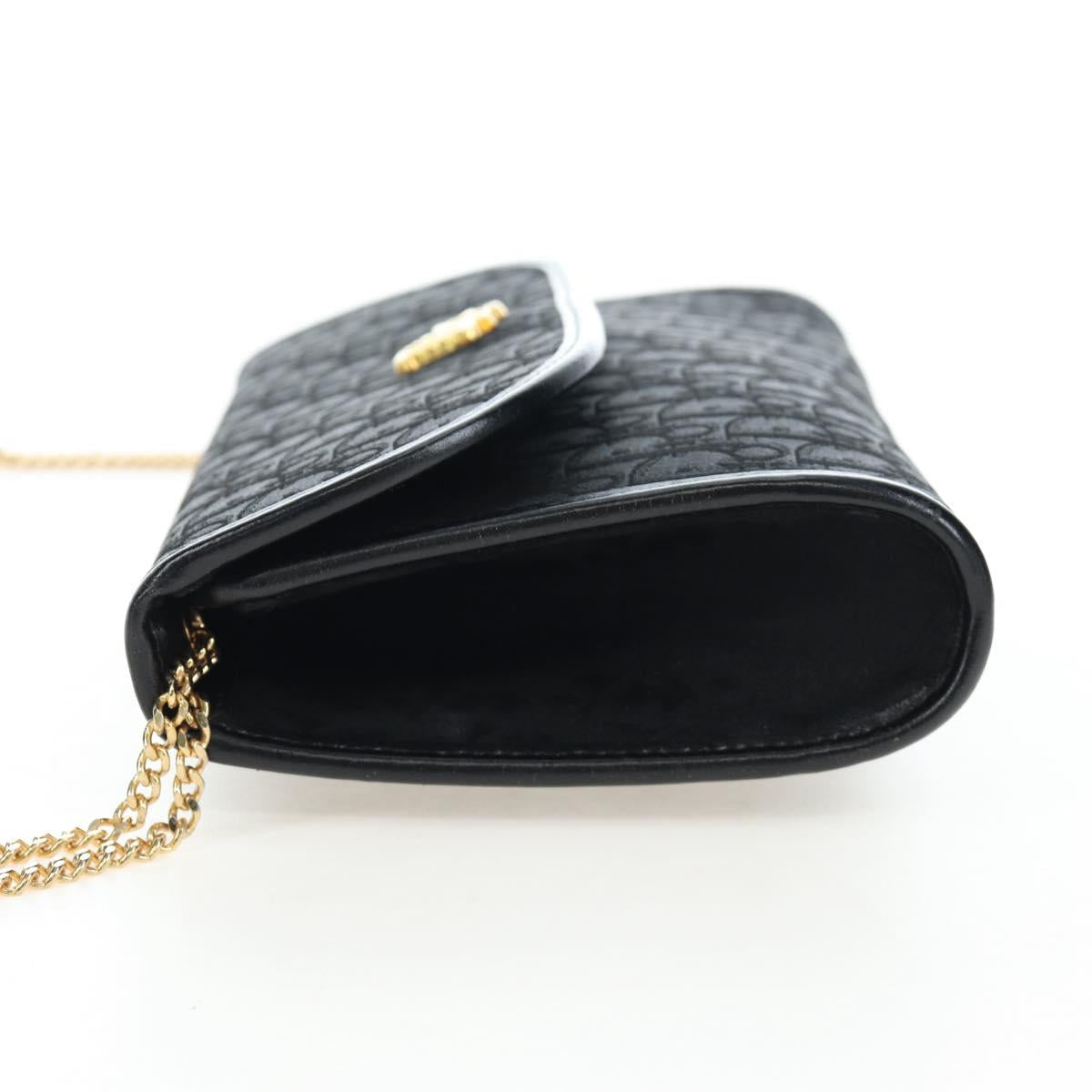 Christian Dior Trotter Canvas Chain Shoulder Bag Black Gold Auth am12151V