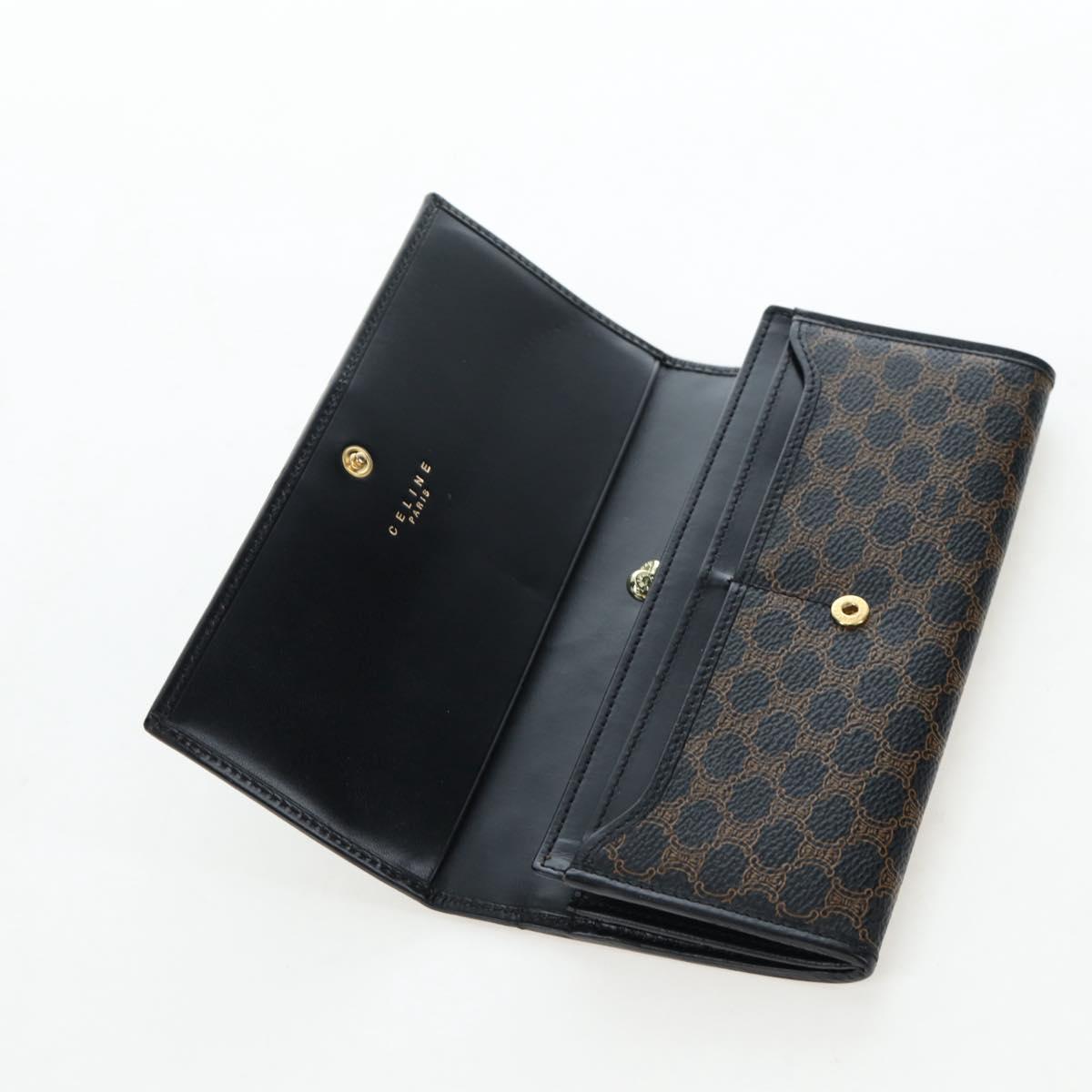 CELINE Macadam Canvas Kiss Lock Long Wallet PVC Leather Black Auth am12152V