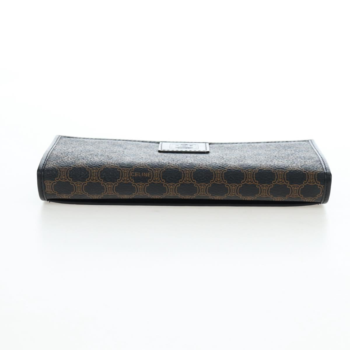 CELINE Macadam Canvas Kiss Lock Long Wallet PVC Leather Black Auth am12152V