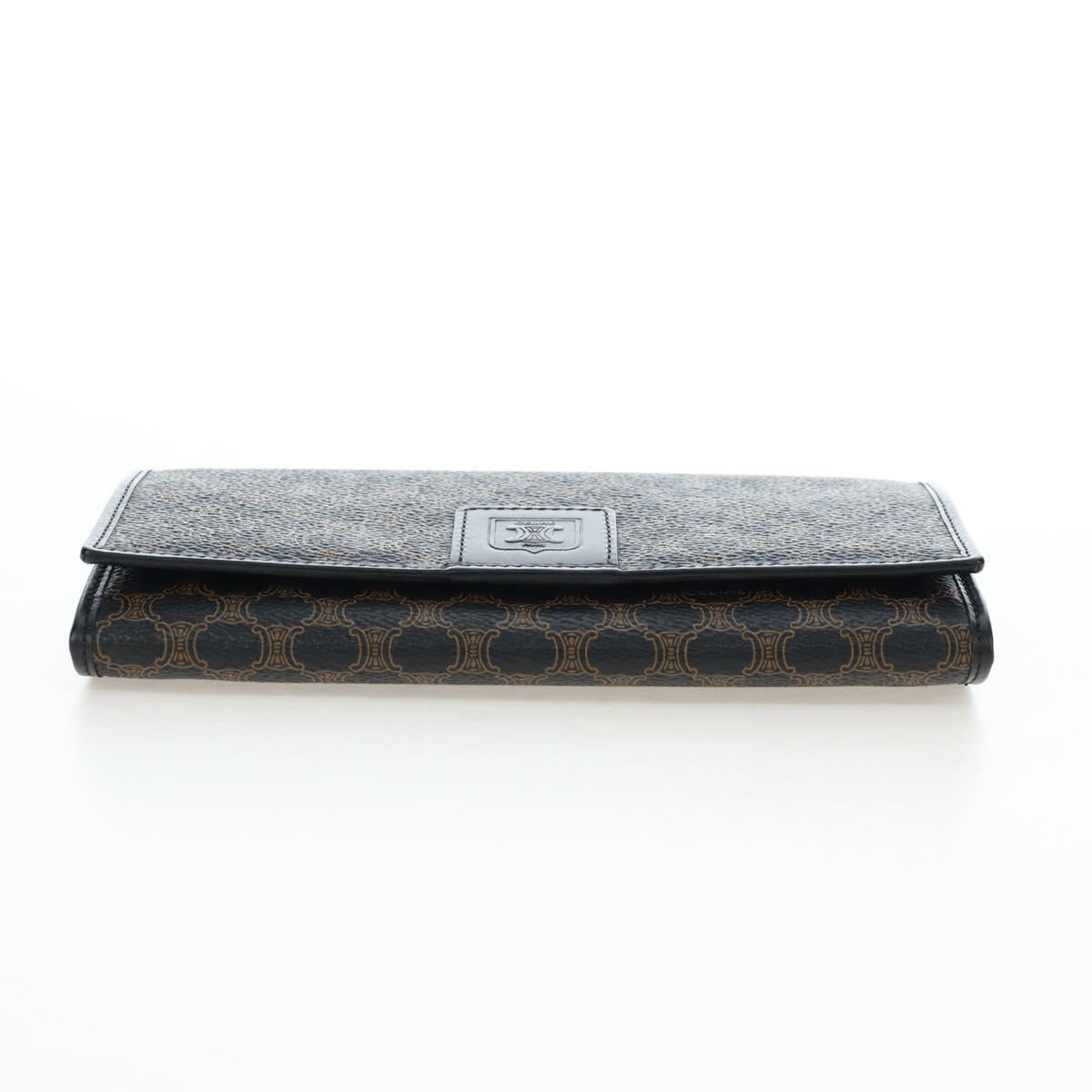 CELINE Macadam Canvas Kiss Lock Long Wallet PVC Leather Black Auth am12152V