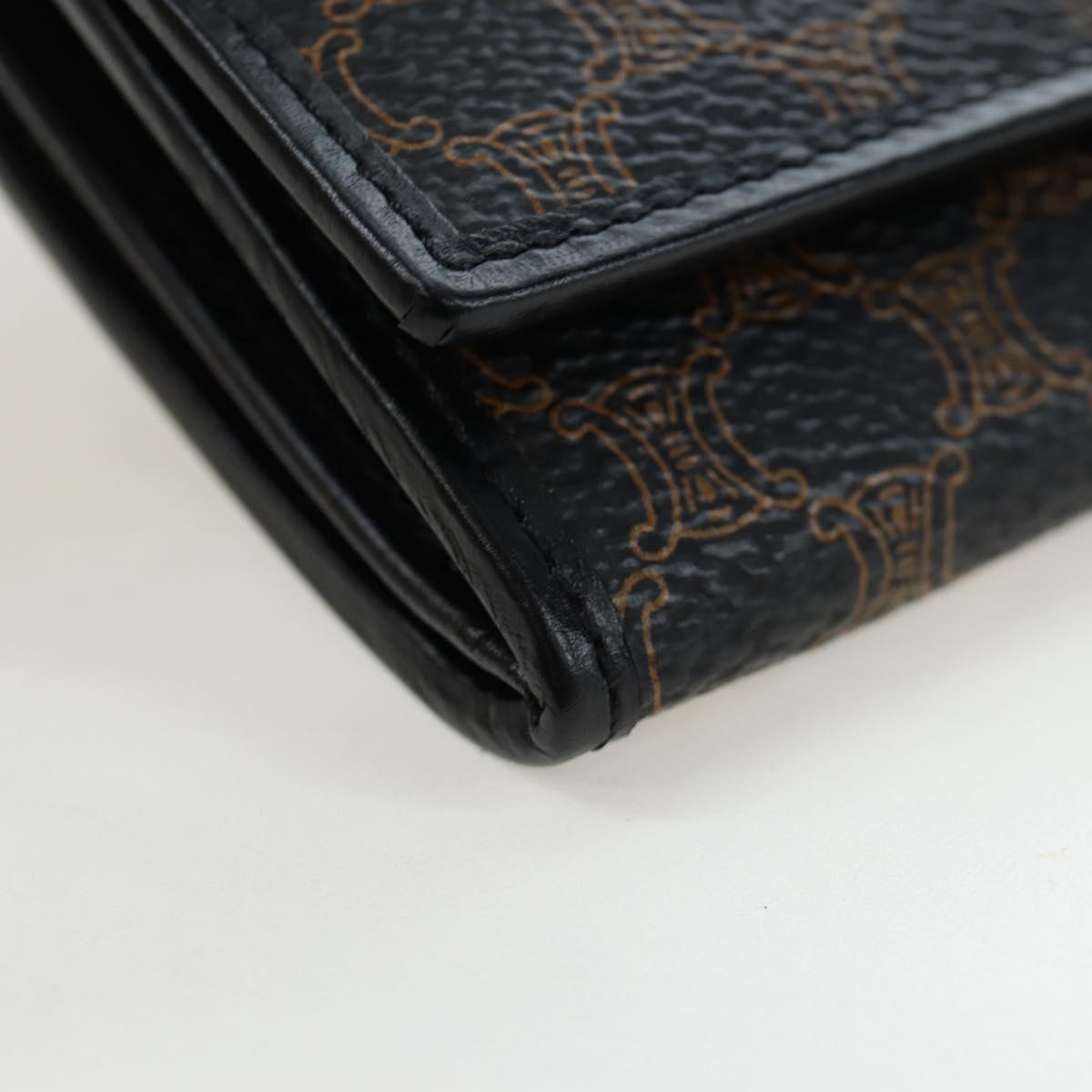 CELINE Macadam Canvas Kiss Lock Long Wallet PVC Leather Black Auth am12152V