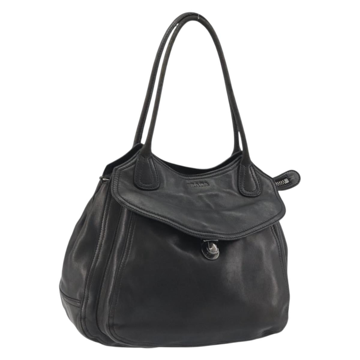 PRADA Tote Bag Leather Black Silver Auth am12153A