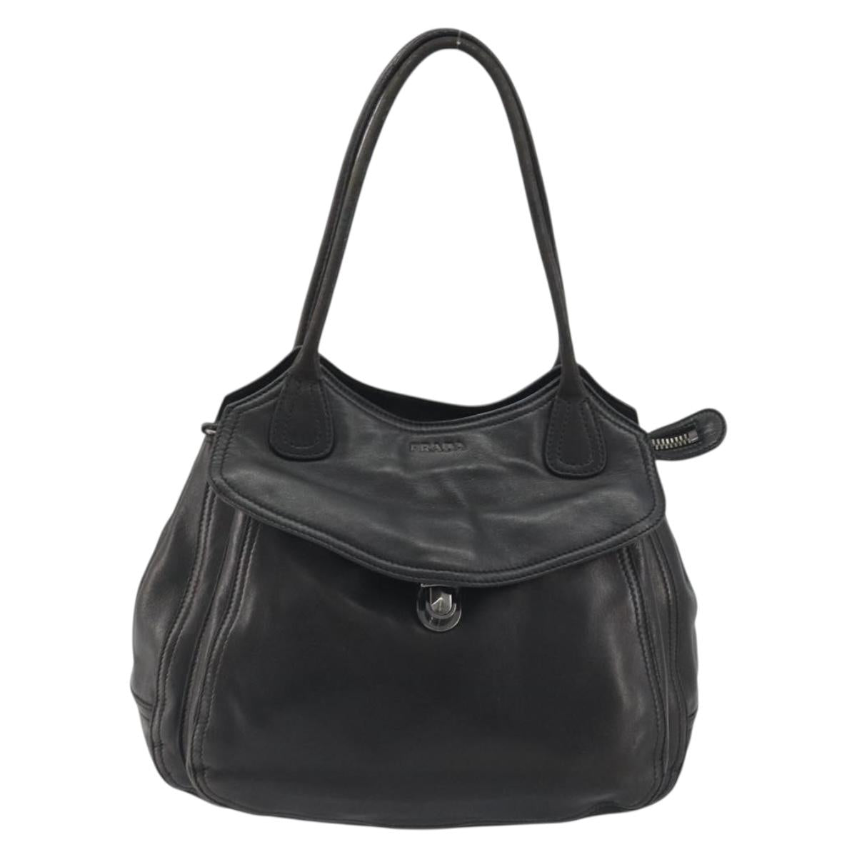 PRADA Tote Bag Leather Black Silver Auth am12153A
