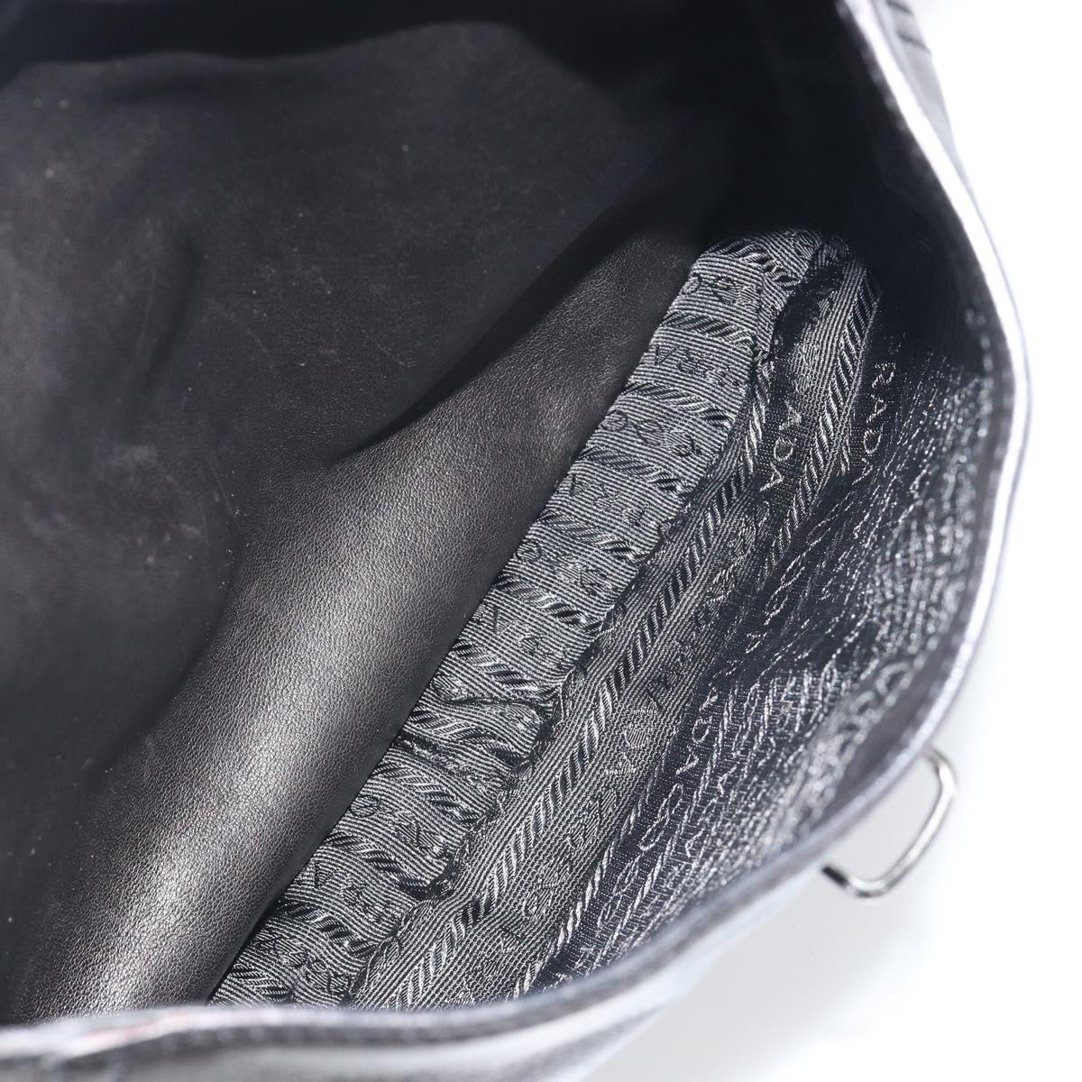 PRADA Tote Bag Leather Black Silver Auth am12153A