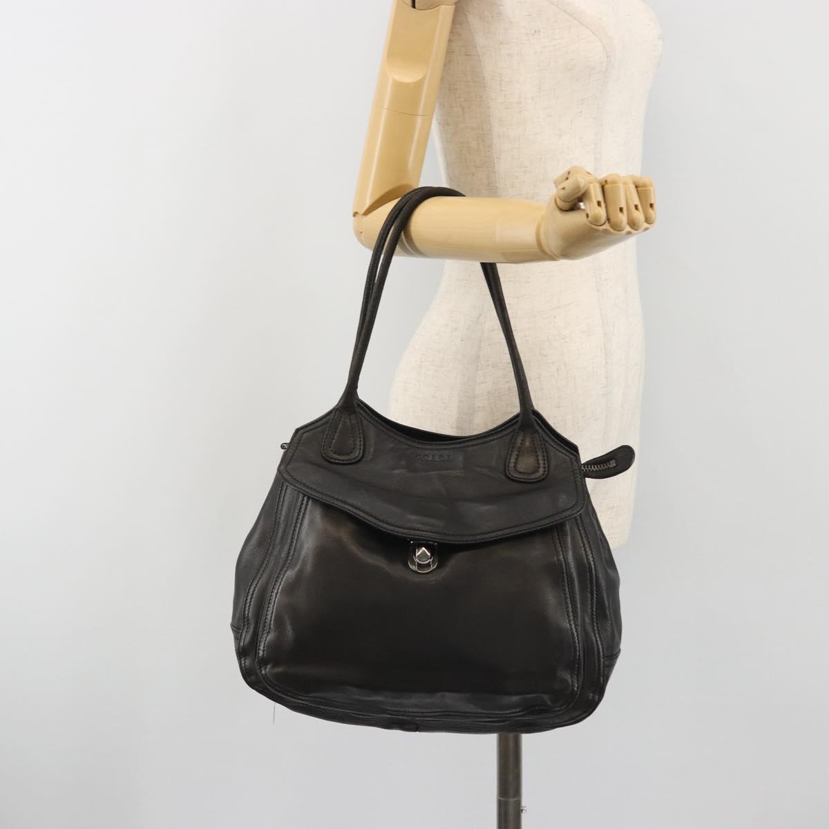 PRADA Tote Bag Leather Black Silver Auth am12153A